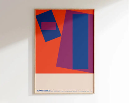 A framed DecorBites™ canvas print featuring a bright geometric canvas with bold orange, blue, and magenta shapes for home decor