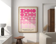 A framed decorbites™ bright geometric wall art canvas print with pink bauhaus circles on an off-white background