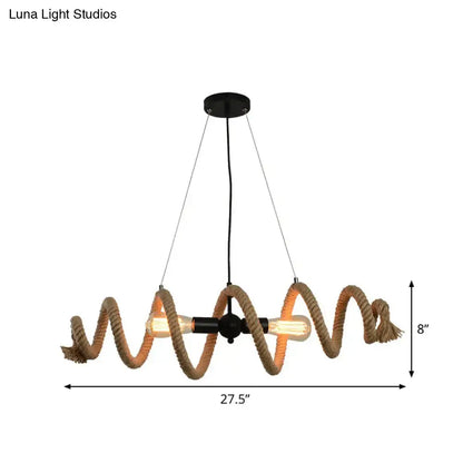 DecorBites brown rope wrapped helix island pendant with two Edison bulbs and black metal fixture for farmhouse decor