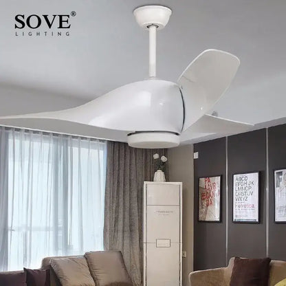 White sove lighting ceiling fan with sleek modern blades and remote control in decorbites brown vintage style living room