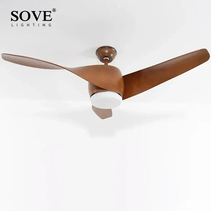 Sove lighting ceiling fan with three bronze wooden blades and white led light for decorbites brown vintage remote control use