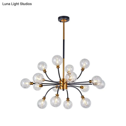 Modern DecorBites™ bubble suspended lighting with curvy arm black and gold rods and clear glass globe bulbs 220v-240v