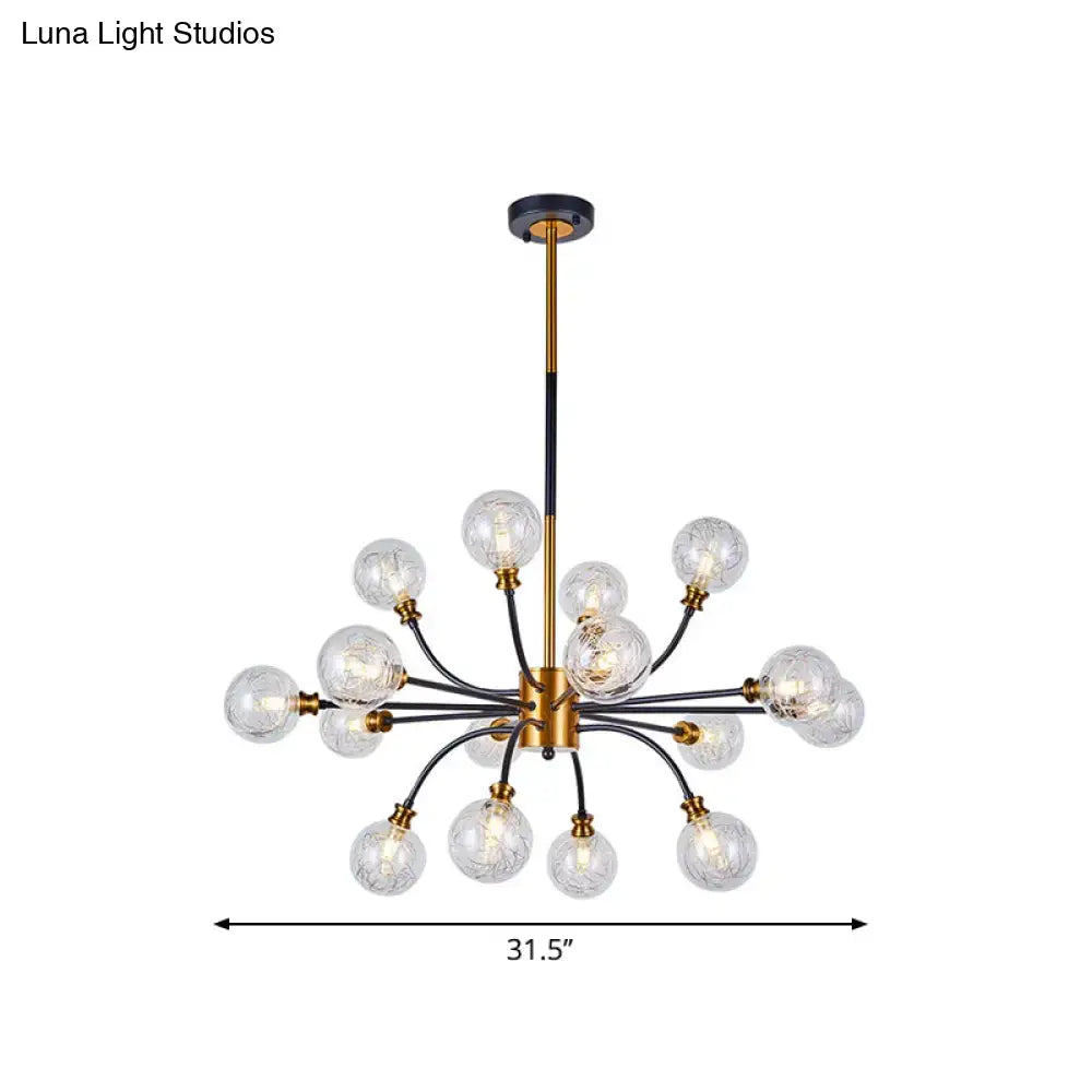 DecorBites bubble suspended lighting modern chandelier with clear glass globes curvy arm in black and gold 220v-240v