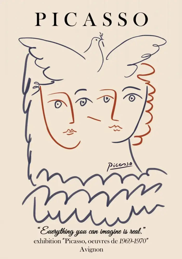 Minimalist butterfly botanical canvas painting featuring picasso styled dual face portrait and dove on beige paper