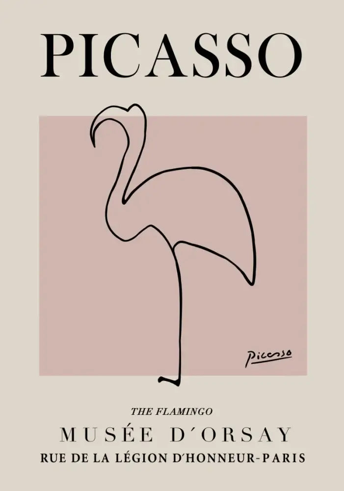 Decorbites™ butterfly botanical canvas painting featuring a minimalist black flamingo line drawing on soft pink background