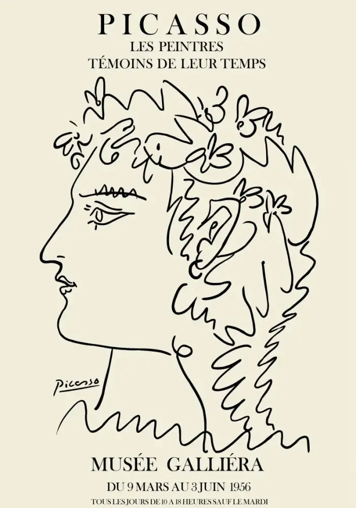 Black line art botanical canvas featuring a stylized pablo picasso profile with butterfly botanical motifs for living room decor