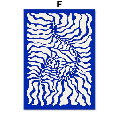 Decorbites™ butterfly botanical canvas painting with blue and white abstract wave patterns for living room decor
