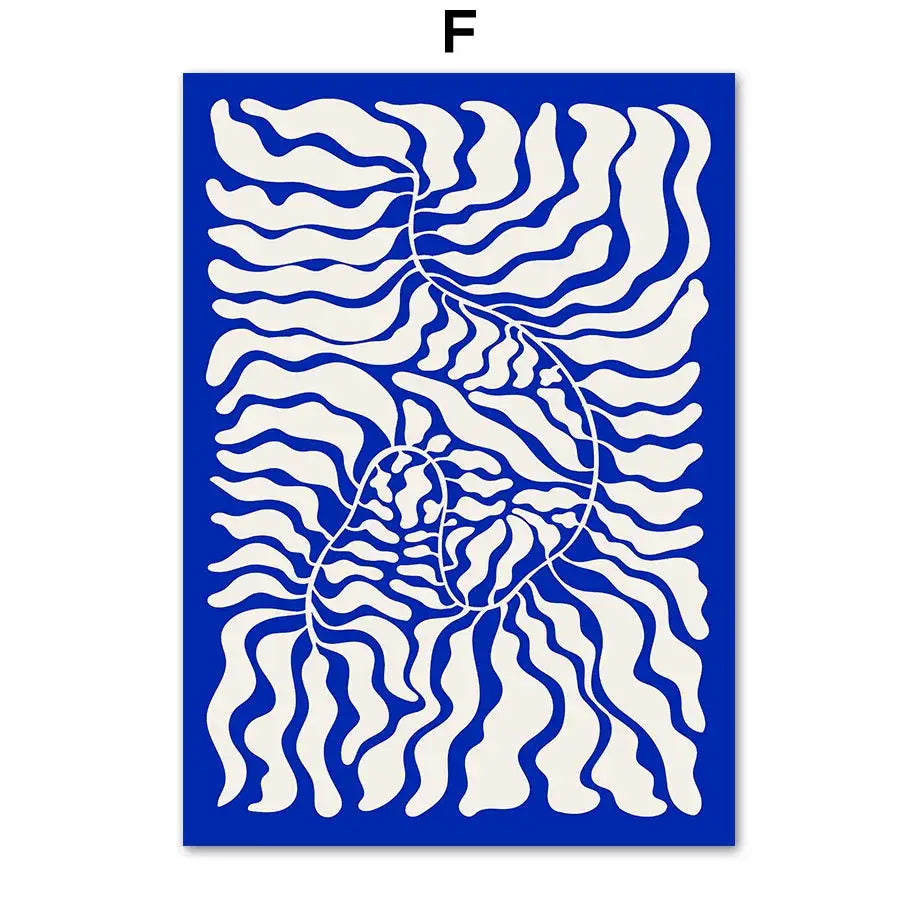 Decorbites™ butterfly botanical canvas painting with blue and white abstract wave patterns for living room decor