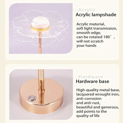 Delicate translucent white acrylic desk lamp with gold-toned bulb and base decorbites butterfly gold acrylic design