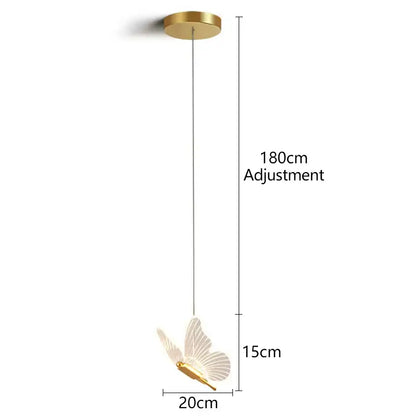 Gold-toned decorbites butterfly led pendant light with translucent white wings and metallic body for living room and bedroom