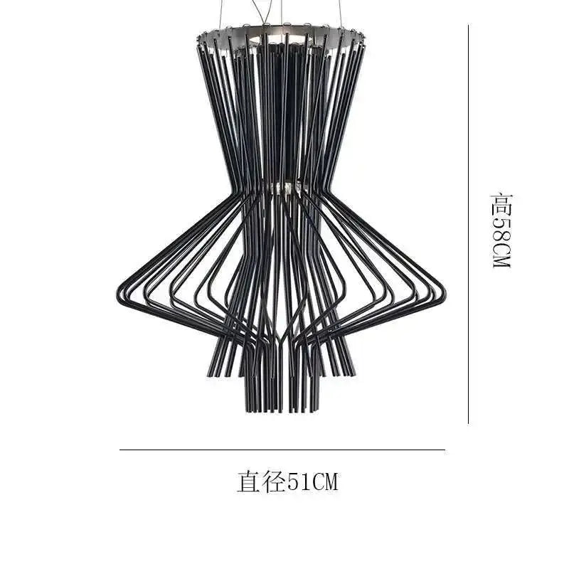 Black metal decorbites cage industrial pendant lights with modern geometric hourglass wireframe design for kitchen dining room