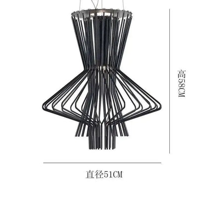 Black metal decorbites cage industrial pendant lights with modern geometric hourglass wireframe design for kitchen dining room