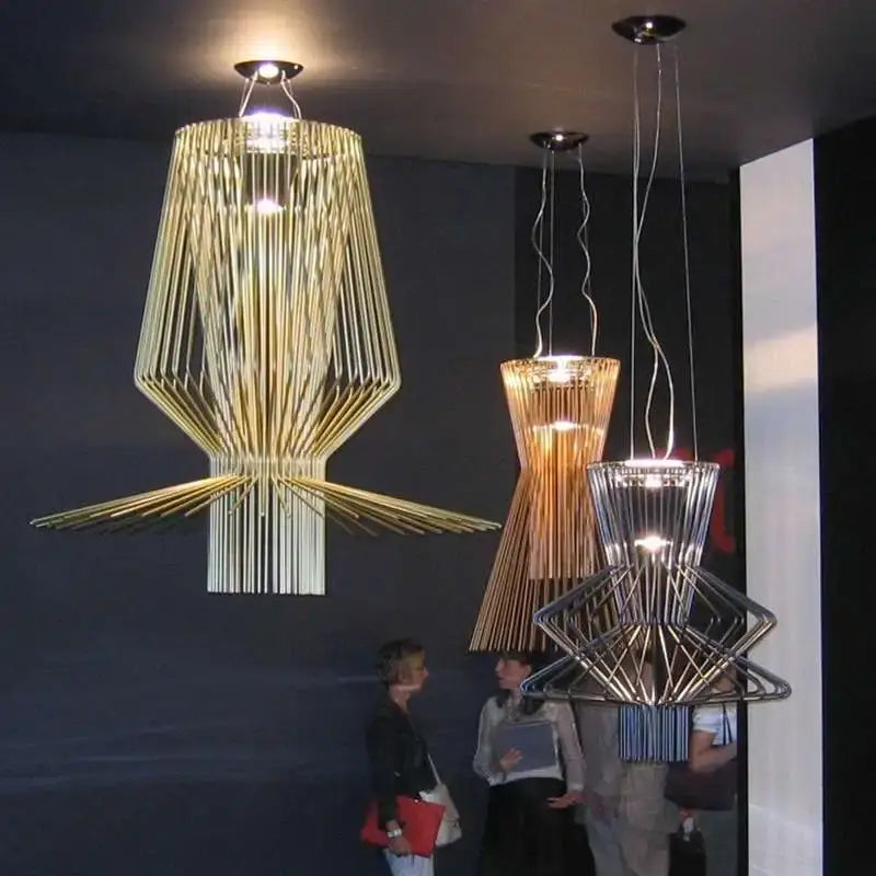 Golden wireframe pendant lights with a geometric cascading design from decorbites cage industrial for kitchen dining room