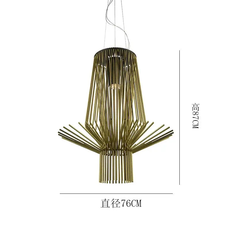 Gold-toned metal decorbites cage industrial pendant lights with modern geometric rods for kitchen and dining room lighting