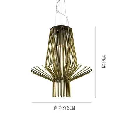 Gold-toned metal decorbites cage industrial pendant lights with modern geometric rods for kitchen and dining room lighting