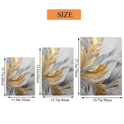 DecorBites canvas wall art set featuring three framed abstract golden and gray feather designs on canvas wall