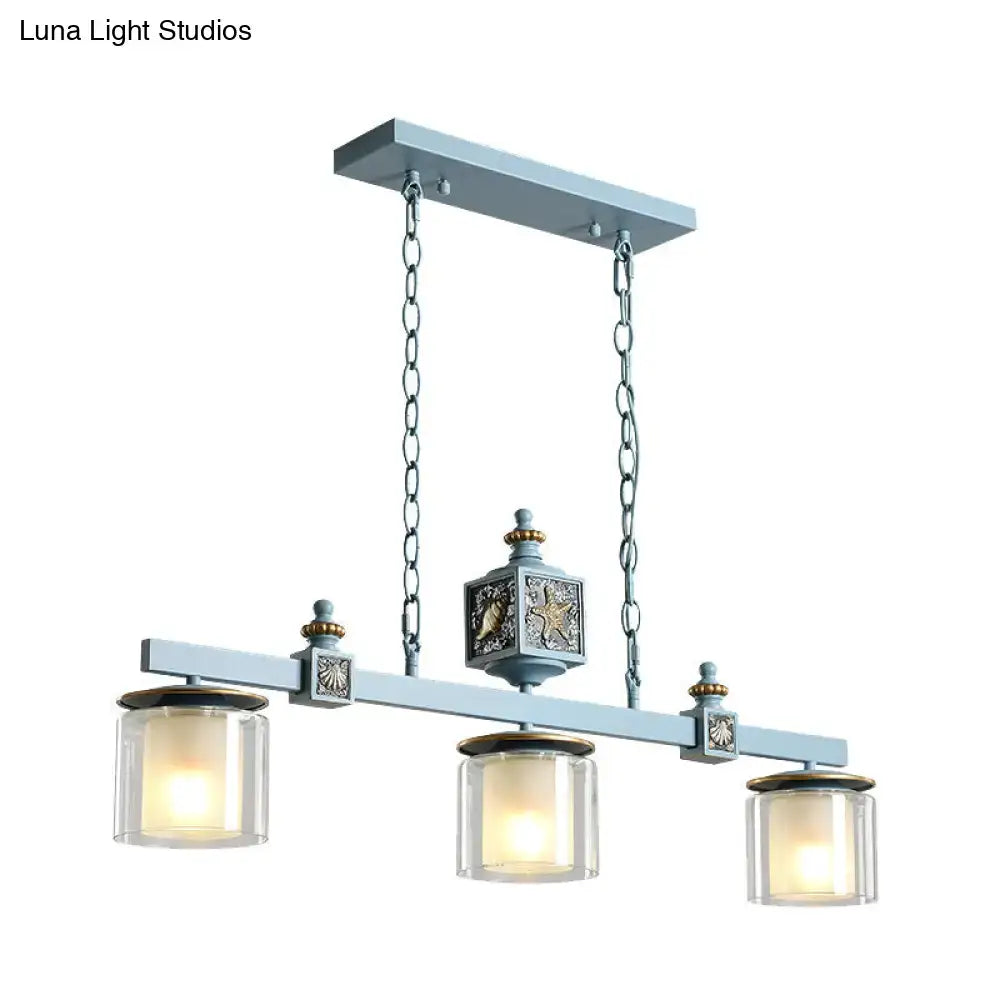 Decorbites™ cartoon 3 bulbs island pendant light with light blue metal frame and sky water blue glass shades