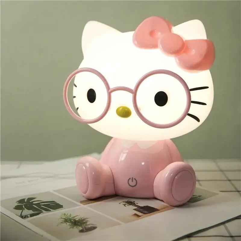 Pink hello kitty night light with round glasses and bow from decorbites cartoon animal led night lamp collection