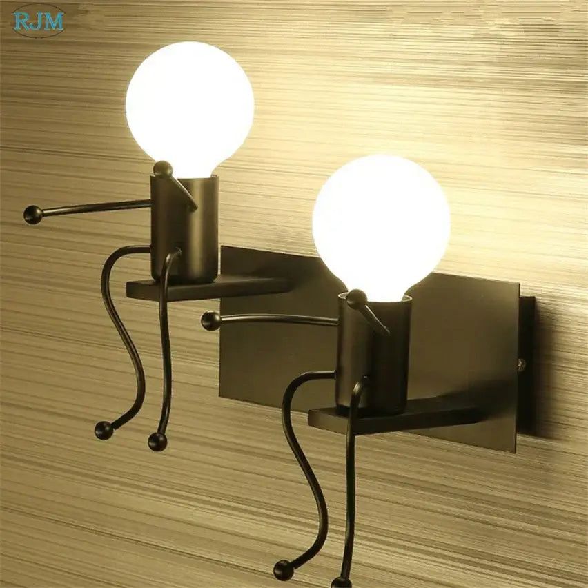 Black metal wall lamps decorbites cartoon children iron wall lamps with spherical bulbs for bedroom decor