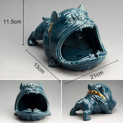 Teal ceramic decorbites cartoon dog ashtray with gold collar black and gold resin living room decor