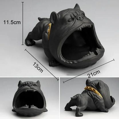Black ceramic bulldog cartoon dog ashtray with gold collar decorbites cartoon dog resin living room decor