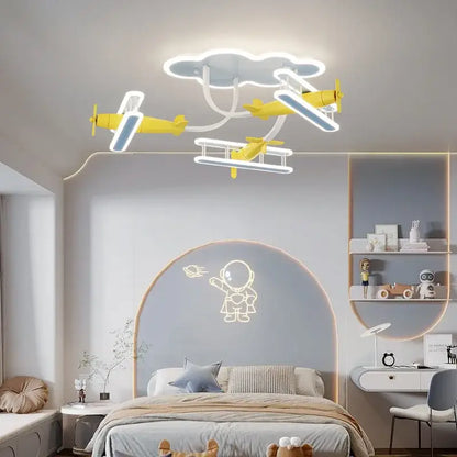Yellow and white neon decorbites cartoon plane chandelier light fixture for kids room ceiling lamp