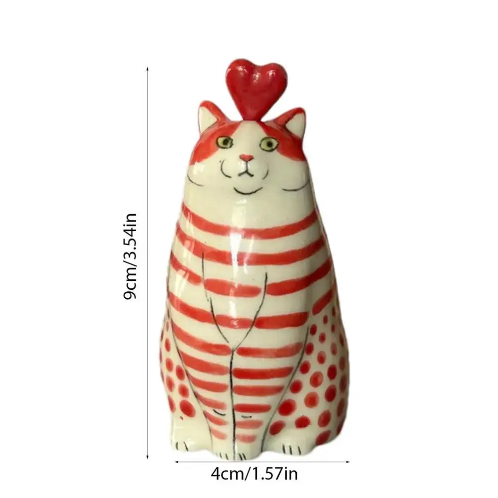 Decorbites™ cat polka dot resin flower bud vase with red and white stripes green eyes and a glossy red heart topper