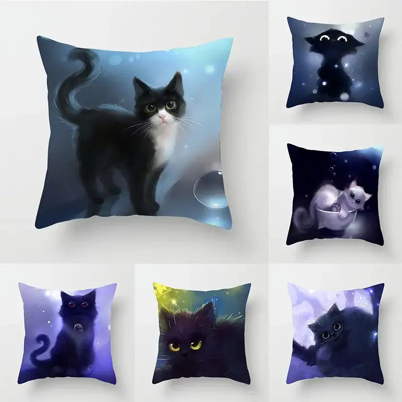 Decorbites cat printed black and white living room cushion with soft plush fabric and cat printed pillowcase design