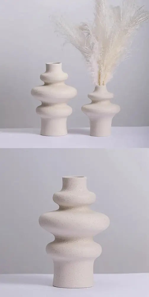 Cream-colored ceramic vase with stacked rounded tiers and textured surface for modern home decor by decorbites ceramic vases