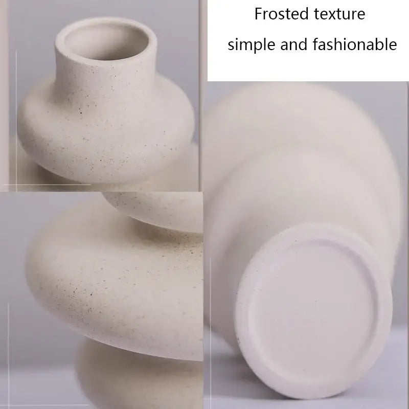 Cream-colored ceramic vases with frosted speckled texture for modern home decor by DecorBites ceramic vases