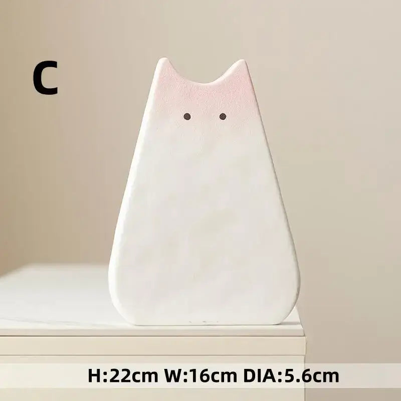 Decorbites™ charming cat-inspired ceramic vase in white with soft pink gradient and black eyes ideal for living room decor