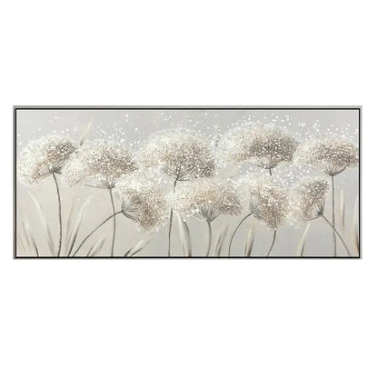 Decorbites™ cherry blossom canvas art featuring silver and white dandelion seed heads for modern living room decor