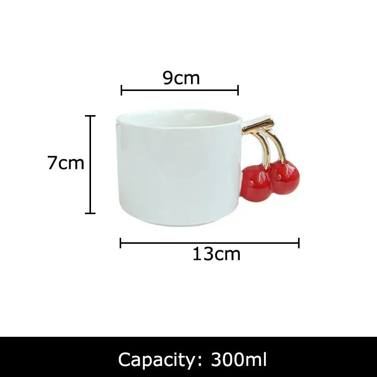 White ceramic tea cup with a gold-toned cherry handle mug by decorbites 300ml capacity for dining table use
