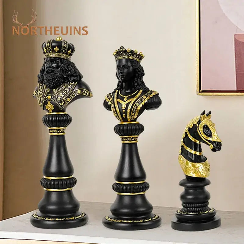 Decorbites chess figurines black and gold resin busts with ornate crowns from 30cm international chess set for home decor