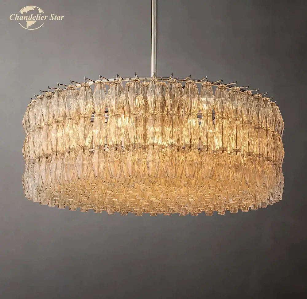 Decorbites chiara clear glass modern black chandelier with cascading amber glass tiers for living room lighting