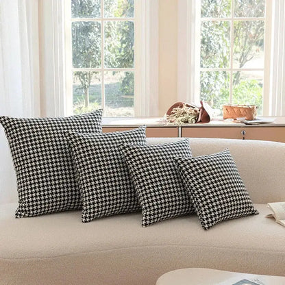 Set of four decorbites chic houndstooth cushion covers featuring black and white square weave for modern home decor