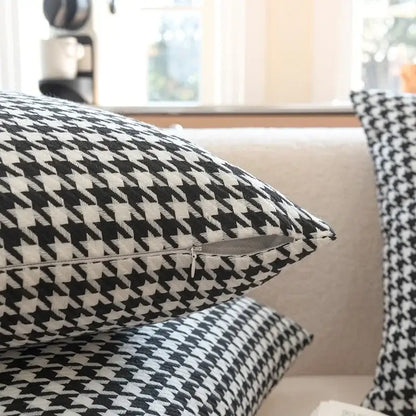 Decorbites chic houndstooth black and white cushion cover with zipper closure for modern home decor