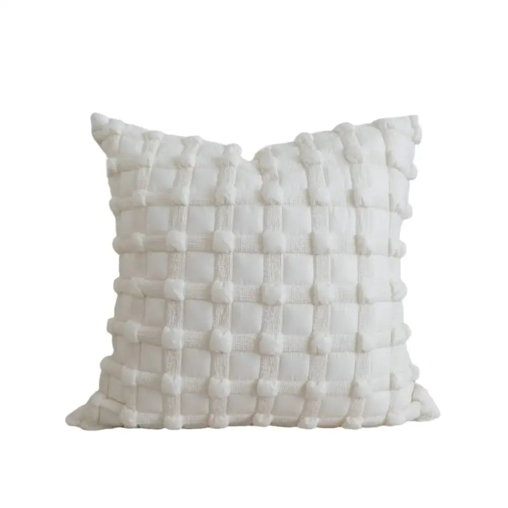 White woven textured throw pillow with grid pattern from decorbites chic pillow cover set for modern minimalist decor