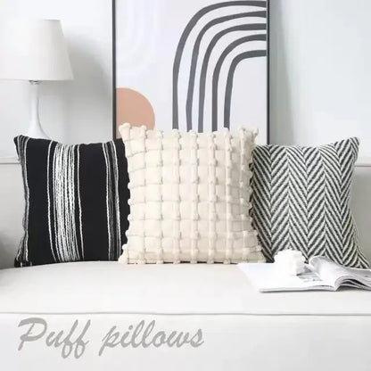 Three decorative decorbites chic pillow cover set in black white and cream with textured knit pattern for modern minimalist decor