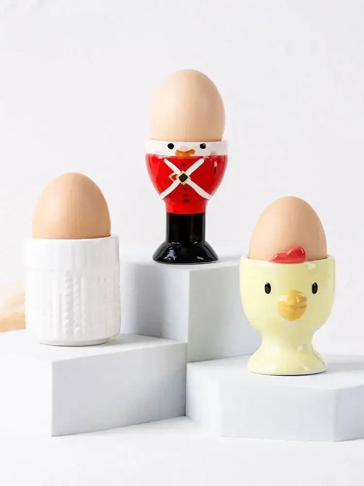 Decorbites™ red and black ceramic egg cup holder shaped like a british soldier for kids breakfast tableware