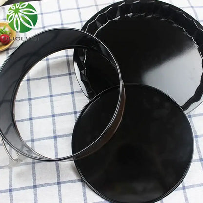 Black glossy metal chiffon cake mold set with fluted edges non-stick stainless steel decorbites chiffon cake tool
