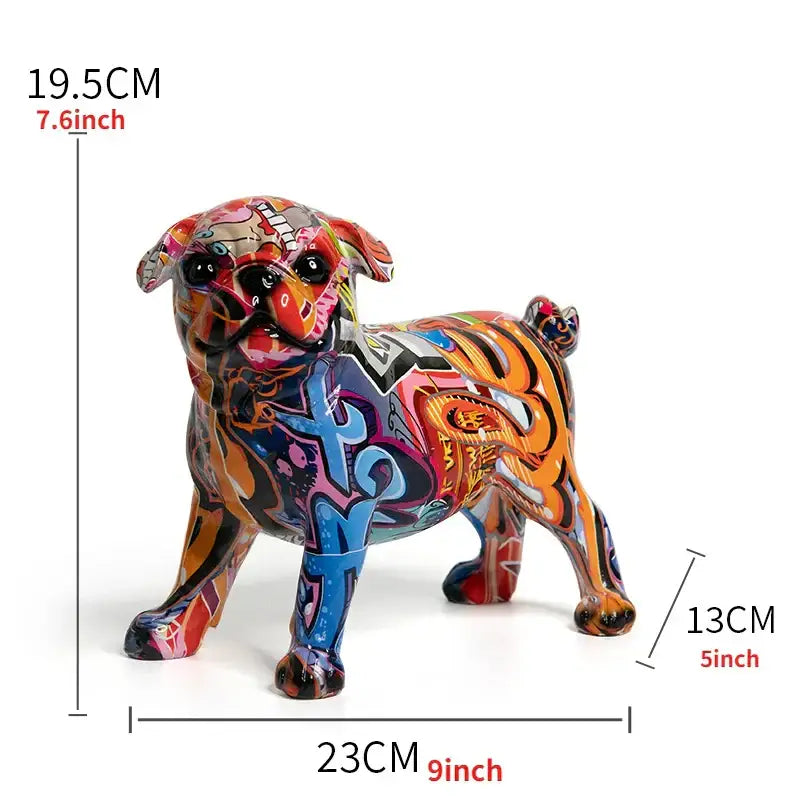 DecorBites Chihuahua Splash color art statue of vibrant graffiti-style pug in bold patterns with glossy resin finish