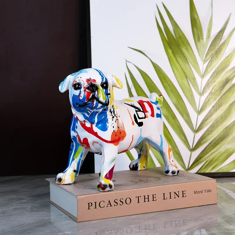 DecorBites Chihuahua Splash color resin statue of a vibrant abstractly painted pug with bold splash color art