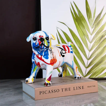 DecorBites Chihuahua Splash color resin statue of a vibrant abstractly painted pug with bold splash color art