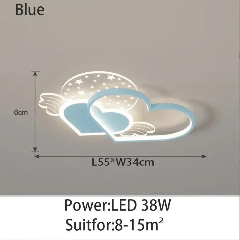 DecorBites™ love led chandelier blue ceiling light with heart wing design and star patterns for kids room lighting fixture