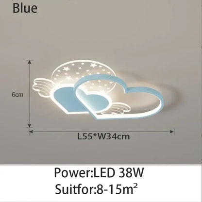 DecorBites™ love led chandelier blue ceiling light with heart wing design and star patterns for kids room lighting fixture