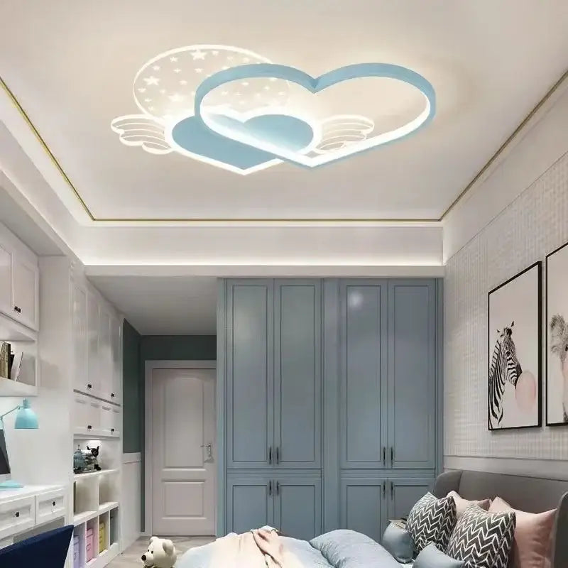 Decorbites™ children’s love led chandelier shaped like interlocking hearts with blue led cloud and star lighting fixture
