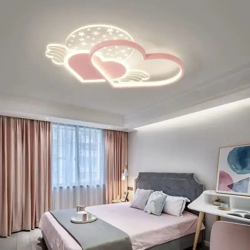 Decorbites™ children’s love led chandelier with pink interlocking heart wings and star patterns for kids room lighting