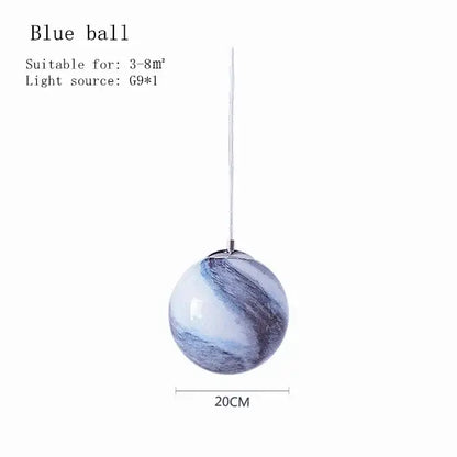 Decorbites™ children’s planet earth pendant lamp with 20cm blue and white marbled acrylic globe pendant lamp suspended by cord