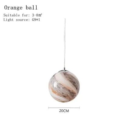Decorbites™ children’s planet earth pendant lamp with marbled orange acrylic globe and metallic suspension chain